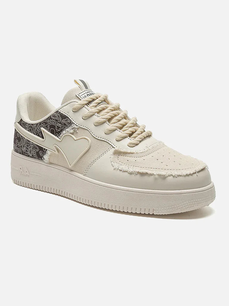 LOW TOP CLASSIC RIPPED CANVAS AND LEATHER SNEAKER IN CREAM BANDANA