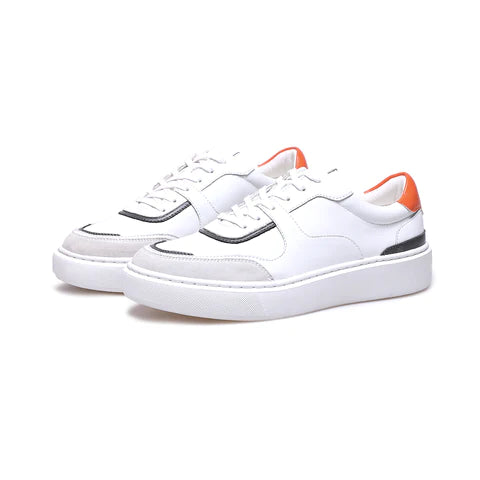 LOW TOP WHITE / ORANGE LEATHER SNEAKERS